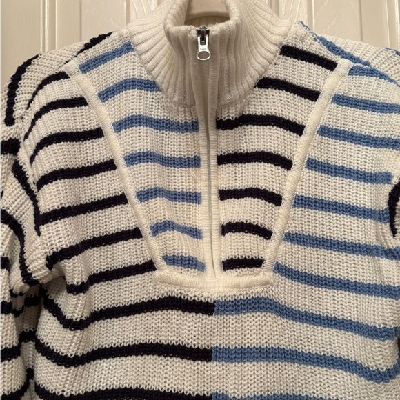 Time and Tru Women's Cowl Neck Sweater - Black, White, and Blue Stripes - Picture 2 of 6